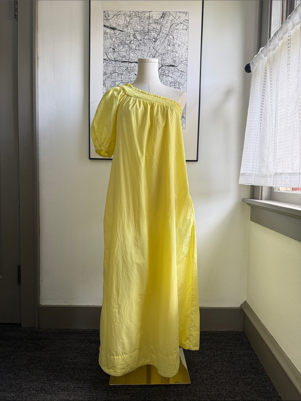 Maeve One-Shoulder Yellow Cotton Petite Maxi Dress